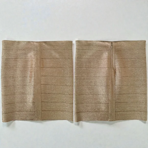 Haute Hippie Metallic Gold Bandage Skirt Shimmer Sparkly Bodycon Mini Large - Picture 3 of 5